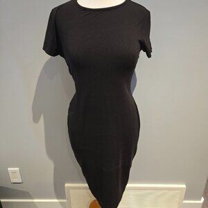 Say What? Short Sleeve Bodycon Midi Dress | Size Medium | Black